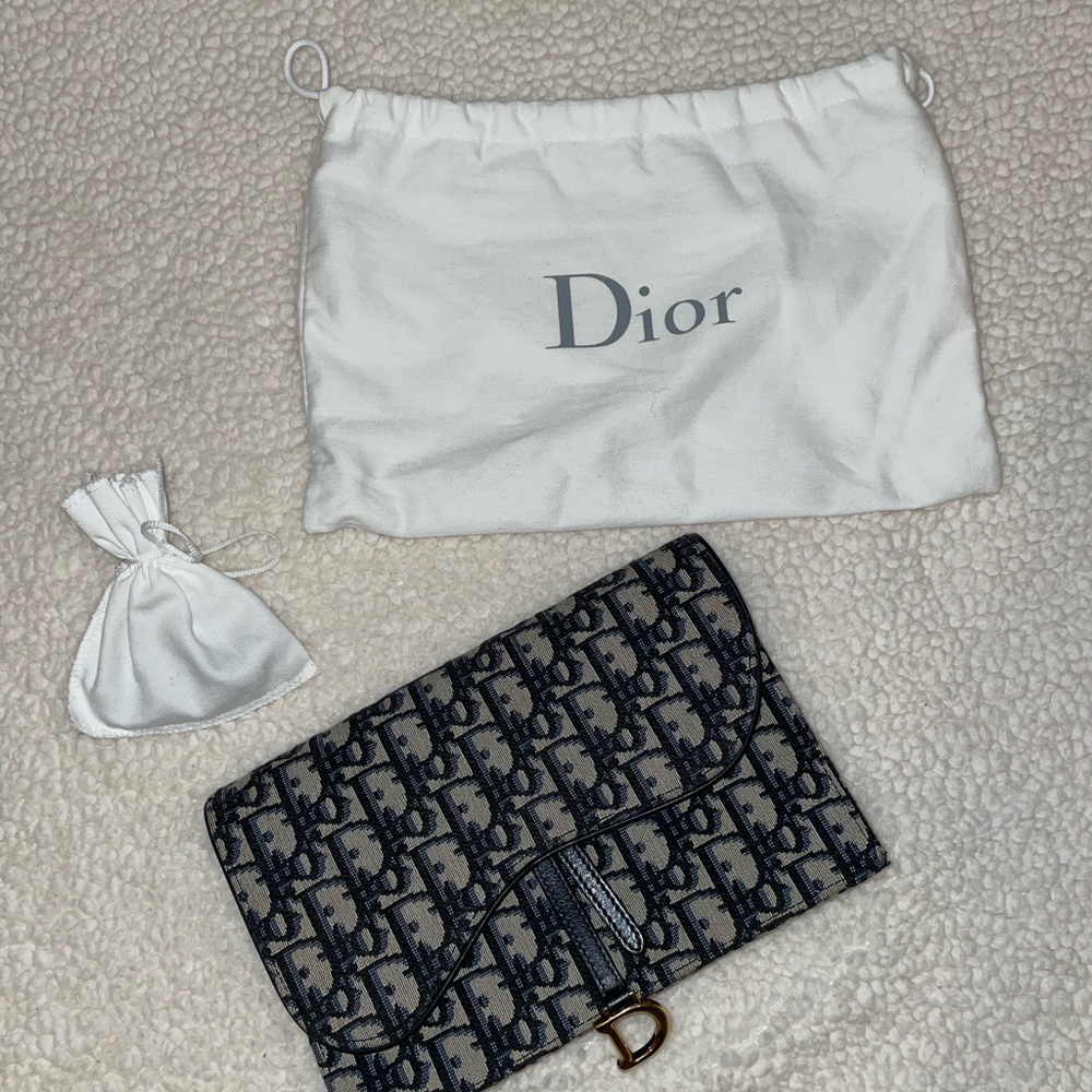 Dior Saddle Wallet On Chain (Saddle Pouch) in Blue Oblique Jacquard - Picture 12 of 13
